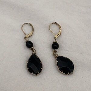 Black Teardrop Dangle Earrings - Elegant Women's Jewelry